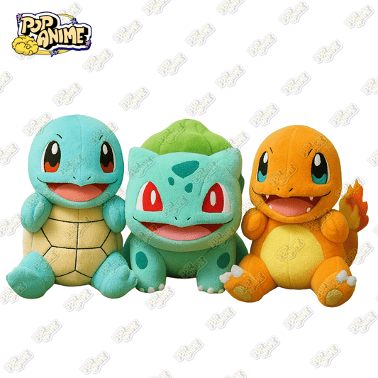 Pack de 3 Peluches Pokémon – Salamèche, Bulbizarre & Carapuce | Starter Kanto Officiel (18 à 20 cm)